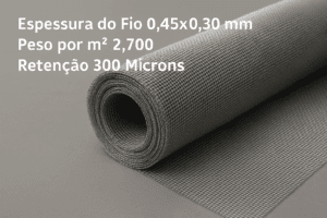 Malha 12x91 Hi Tech, Espessura do Fio 0,45x0,30 mm, Peso por m² 2,700, Retenção 300 Microns 2 Espessura do Fio 0,45x0,30 mm, Peso por m² 2,700, Retenção 300 Microns