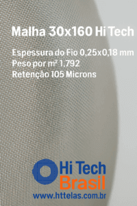 Malha 30x160 Hi Tech Espessura do Fio 0,25x0,18 mm, Peso por m² 1,792, Retenção 105 Microns 2 malha 30x160 Hi Tech