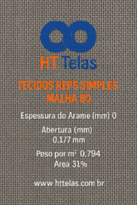 Tecidos REPS Simples - Malha 80, Espessura do Arame (mm) 0,14, Abertura (mm) 0,177, Peso por m² 0,794, Área 31% 2 malha 80